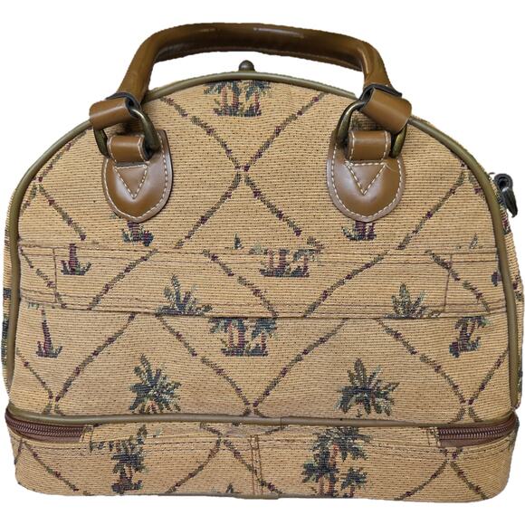 Vtg 80s Leisure International Tan Vanity Bag Case Tropical Palm Tapestry EUC - Picture 5 of 16